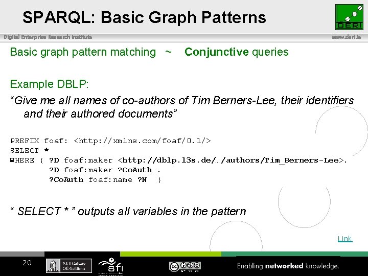SPARQL: Basic Graph Patterns Digital Enterprise Research Institute Basic graph pattern matching ~ www.
