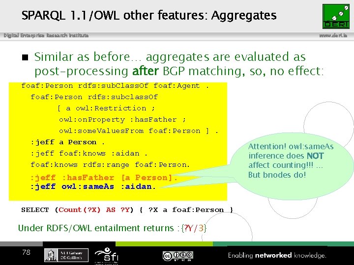 SPARQL 1. 1/OWL other features: Aggregates Digital Enterprise Research Institute www. deri. ie Similar