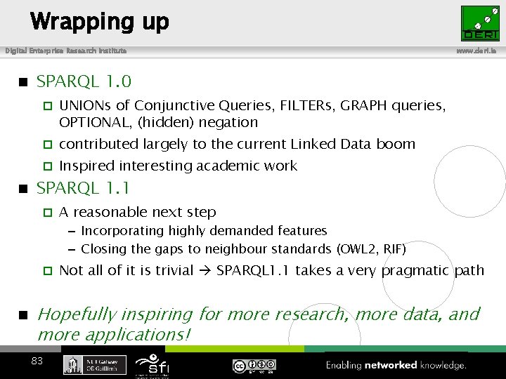 Wrapping up Digital Enterprise Research Institute n n www. deri. ie SPARQL 1. 0