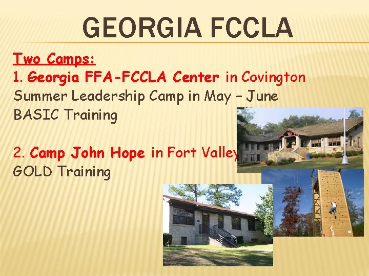 GEORGIA FCCLA Two Camps: 1. Georgia FFA-FCCLA Center in Covington Summer Leadership Camp in