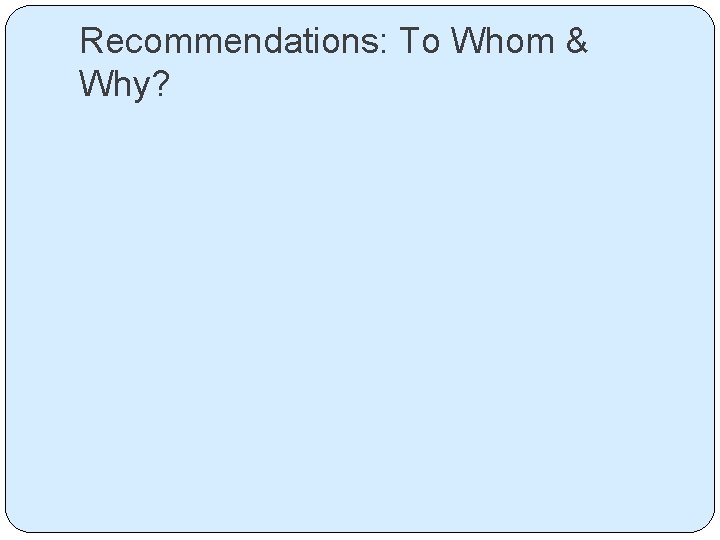 Recommendations: To Whom & Why? 