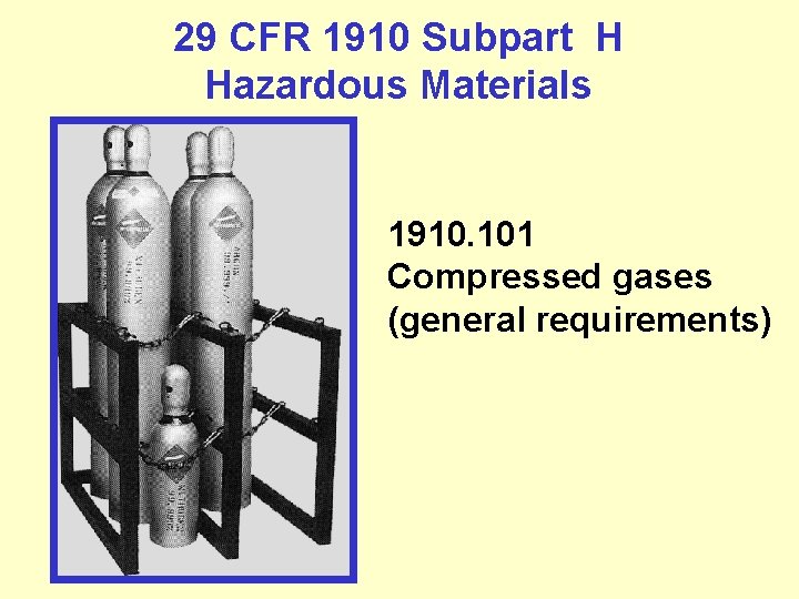 29 CFR 1910 Subpart H Hazardous Materials 1910. 101 Compressed gases (general requirements) 