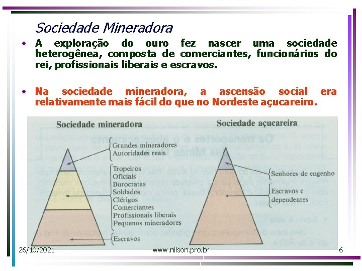 Sociedade Mineradora • A exploração do ouro fez nascer uma sociedade heterogênea, composta de