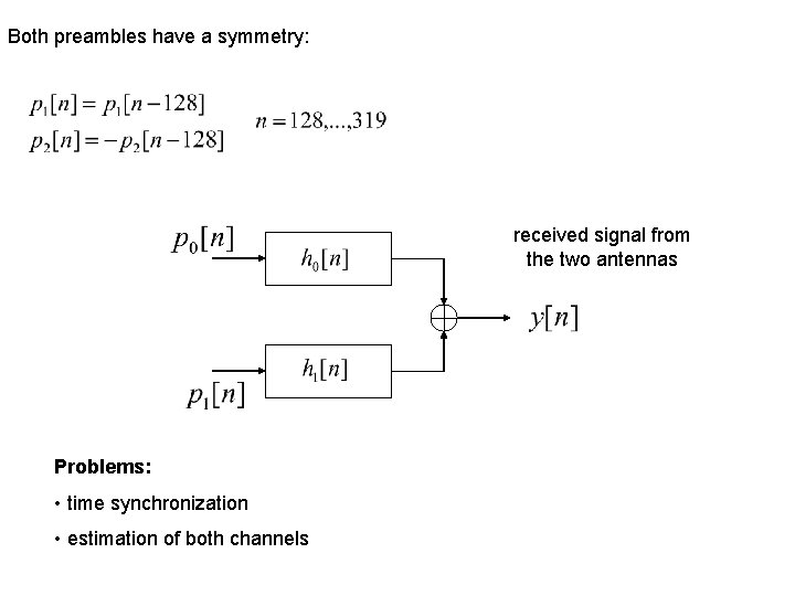 Both preambles have a symmetry: received signal from the two antennas Problems: • time