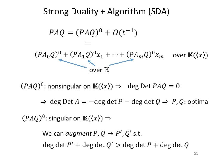 Strong Duality + Algorithm (SDA) 21 