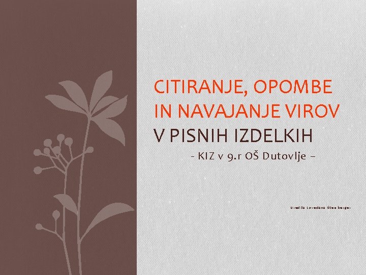 CITIRANJE, OPOMBE IN NAVAJANJE VIROV V PISNIH IZDELKIH - KIZ v 9. r OŠ