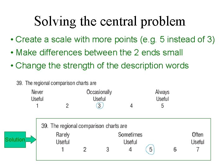 Solving the central problem • Create a scale with more points (e. g. 5