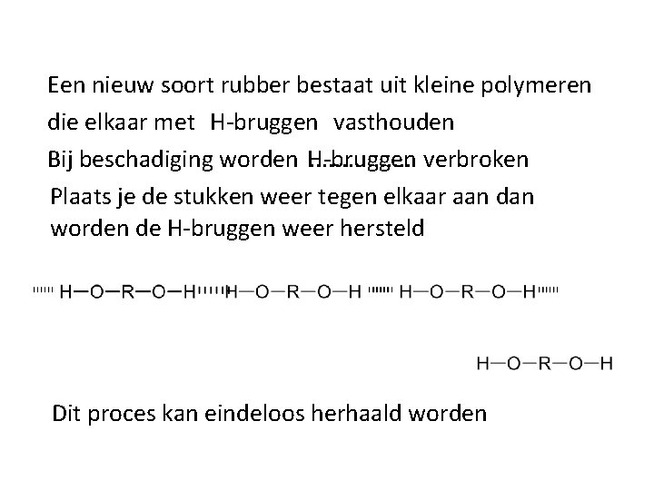 Een nieuw soort rubber bestaat uit kleine polymeren die elkaar met H-bruggen vasthouden. .