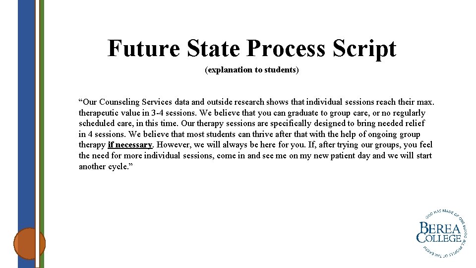 Future State Process Script (explanation to students) “Our Counseling Services data and outside research