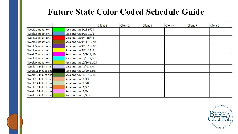 Future State Color Coded Schedule Guide 