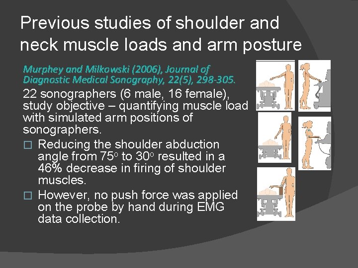 Previous studies of shoulder and neck muscle loads and arm posture Murphey and Milkowski
