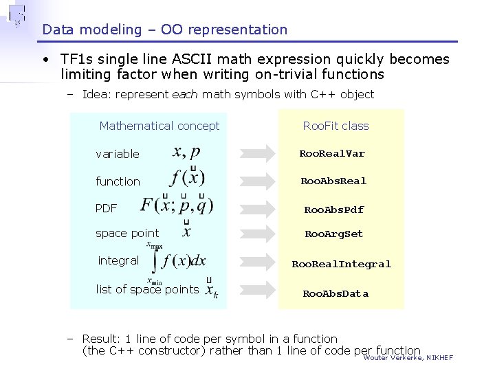 Data modeling – OO representation • TF 1 s single line ASCII math expression
