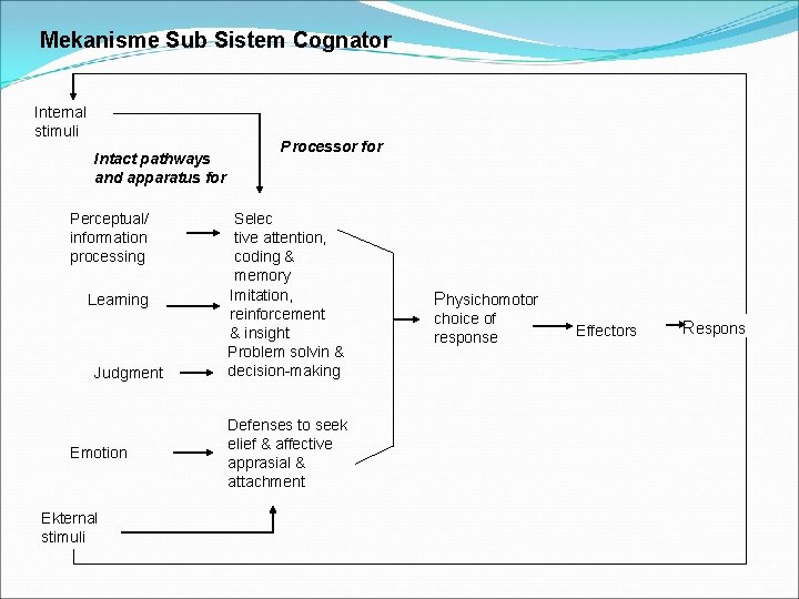 Mekanisme Sub Sistem Cognator Internal stimuli Intact pathways and apparatus for Perceptual/ information processing