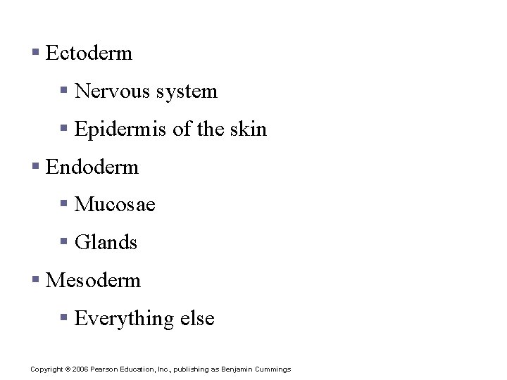 Derivatives of Germ Layers § Ectoderm § Nervous system § Epidermis of the skin