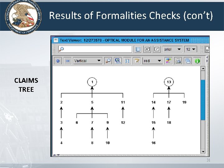 Results of Formalities Checks (con’t) CLAIMS TREE 31 Results of Formalities Checks (con’t) CLAIMS TREE 31