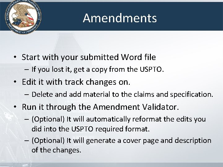 Amendments • Start with your submitted Word file – If you lost it, get Amendments • Start with your submitted Word file – If you lost it, get