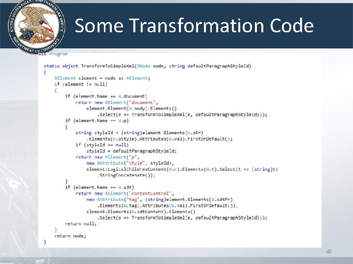 Some Transformation Code 49 Some Transformation Code 49