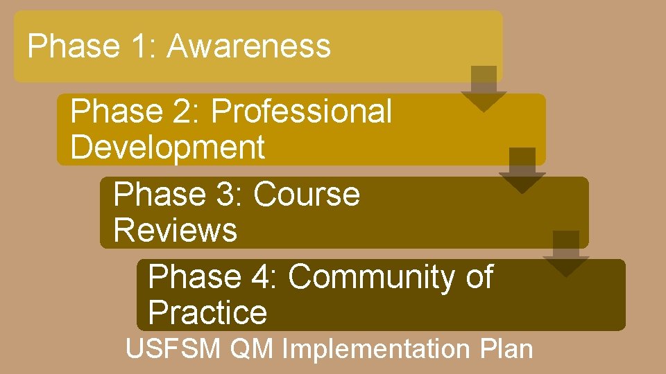 Phase 1: Awareness Phase 2: Professional Development Phase 3: Course Reviews Phase 4: Community Phase 1: Awareness Phase 2: Professional Development Phase 3: Course Reviews Phase 4: Community