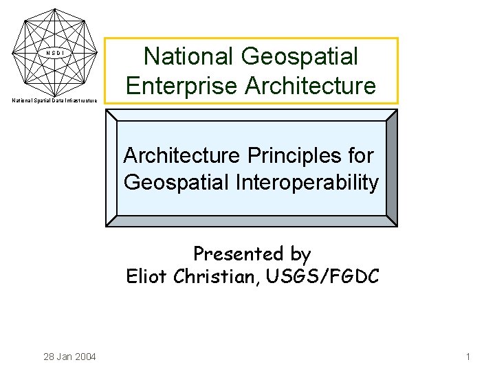 NSDI National Spatial Data Infrastructure National Geospatial Enterprise Architecture Principles for Geospatial Interoperability Presented NSDI National Spatial Data Infrastructure National Geospatial Enterprise Architecture Principles for Geospatial Interoperability Presented