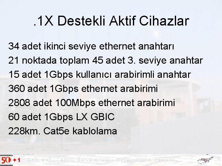 . 1 X Destekli Aktif Cihazlar 34 adet ikinci seviye ethernet anahtarı 21 noktada