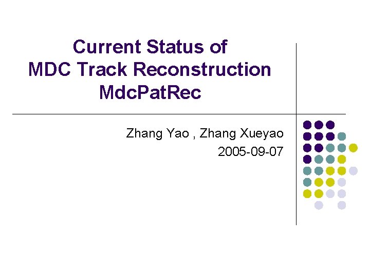 Current Status of MDC Track Reconstruction Mdc. Pat. Rec Zhang Yao , Zhang Xueyao