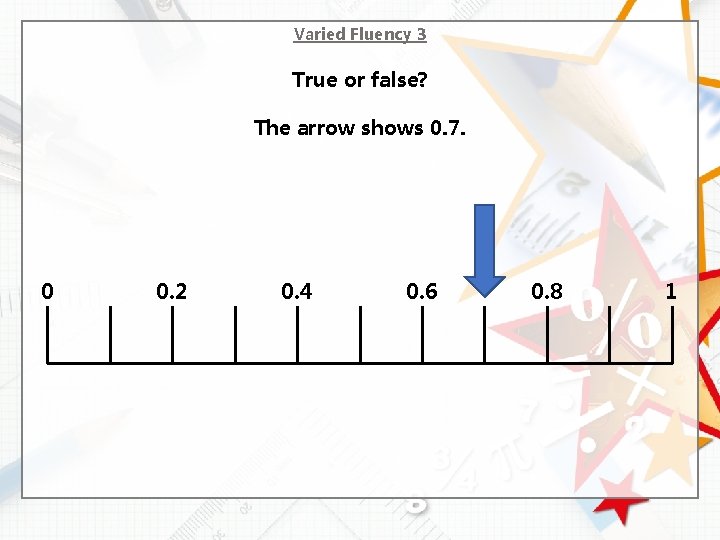 Varied Fluency 3 True or false? The arrow shows 0. 7. 0 0. 2