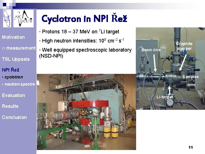Cyclotron in NPI Řež • Protons 18 – 37 Me. V on 7 Li