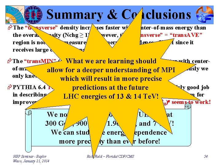 Summary & Conclusions ÆThe “transverse” density increases faster with center-of-mass energy than the overall