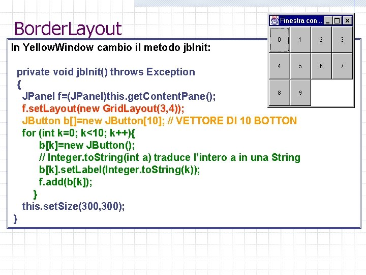 Border. Layout In Yellow. Window cambio il metodo jb. Init: private void jb. Init()