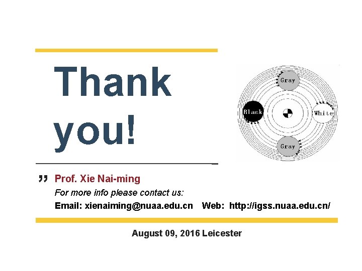 Thank you! ” Prof. Xie Nai-ming For more info please contact us: Email: xienaiming@nuaa.
