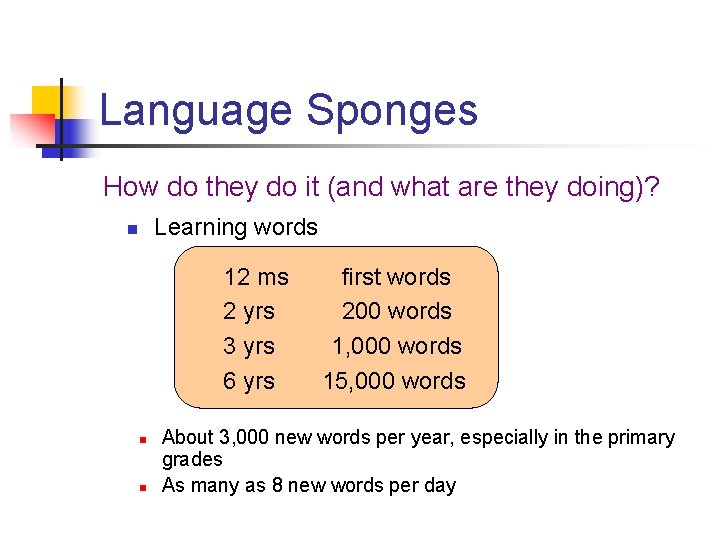 Language Sponges How do they do it (and what are they doing)? Learning words