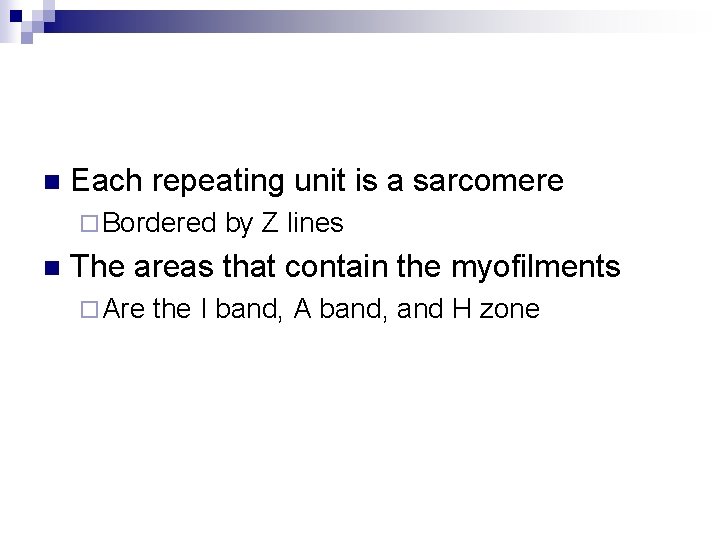 n Each repeating unit is a sarcomere ¨ Bordered n by Z lines The