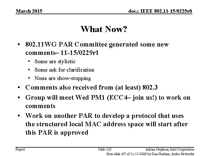 March 2015 doc. : IEEE 802. 11 -15/0225 r 0 What Now? • 802.