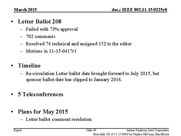 March 2015 doc. : IEEE 802. 11 -15/0225 r 0 • Letter Ballot 208