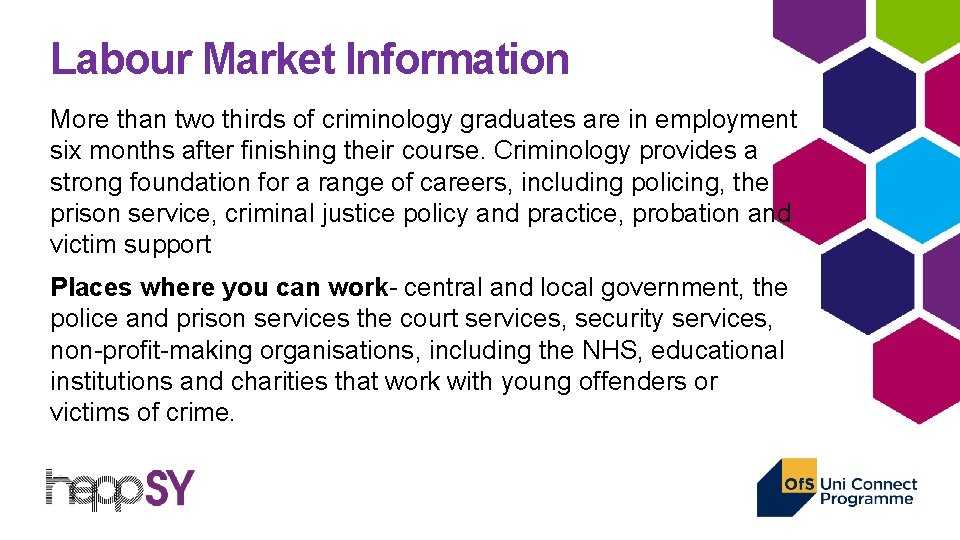Labour Market Information More than two thirds of criminology graduates are in employment six