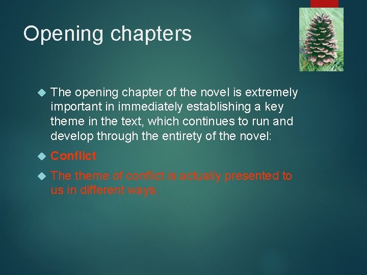 Opening chapters The opening chapter of the novel is extremely important in immediately establishing