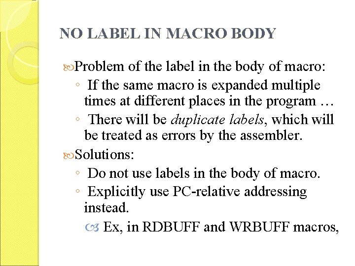 NO LABEL IN MACRO BODY Problem of the label in the body of macro:
