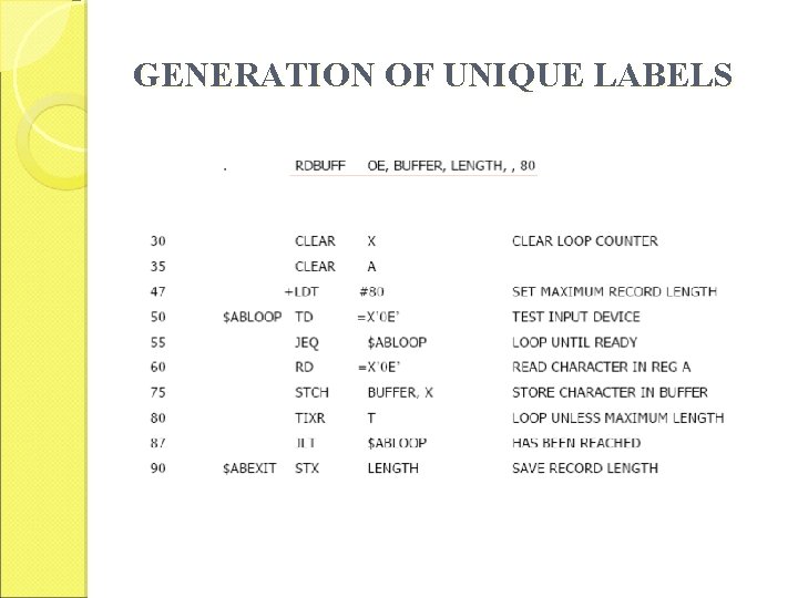 GENERATION OF UNIQUE LABELS 