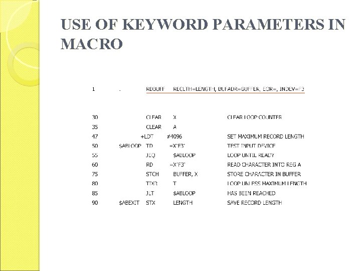 USE OF KEYWORD PARAMETERS IN MACRO 