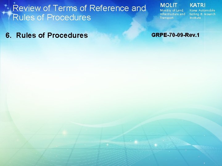 Review of Terms of Reference and Rules of Procedures 6. Rules of Procedures MOLIT