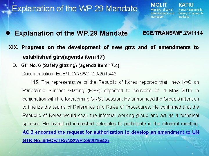 Explanation of the WP. 29 Mandate l Explanation of the WP. 29 Mandate MOLIT