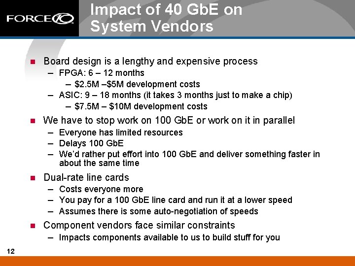 Impact of 40 Gb. E on System Vendors Board design is a lengthy and