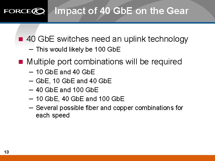 Impact of 40 Gb. E on the Gear n 40 Gb. E switches need
