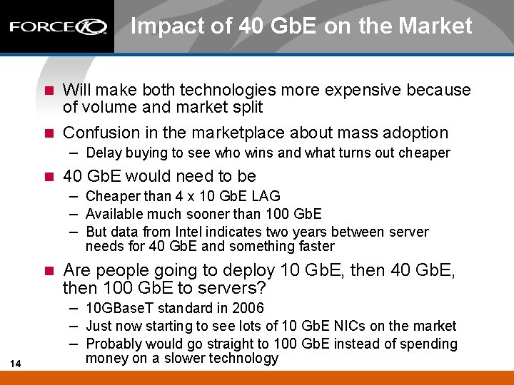 Impact of 40 Gb. E on the Market n Will make both technologies more