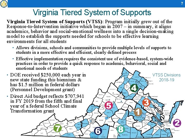 7 Virginia Tiered System of Supports (VTSS): Program initially grew out of the Response-to-Intervention