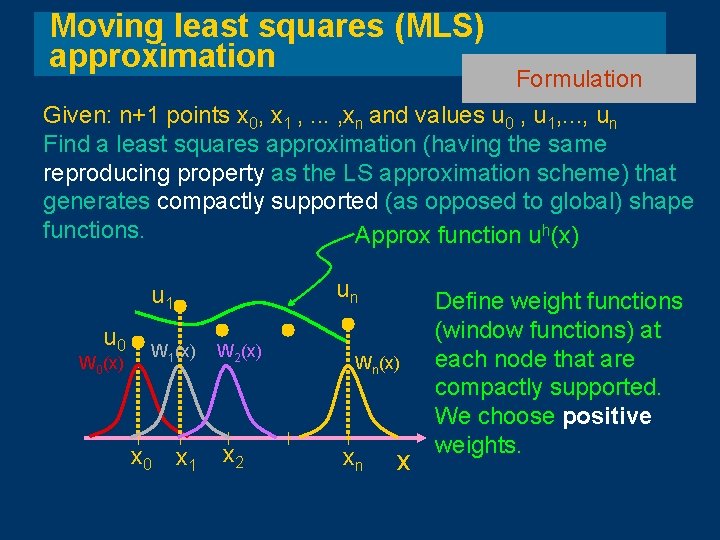Moving least squares (MLS) approximation Formulation Given: n+1 points x 0, x 1 , Moving least squares (MLS) approximation Formulation Given: n+1 points x 0, x 1 ,