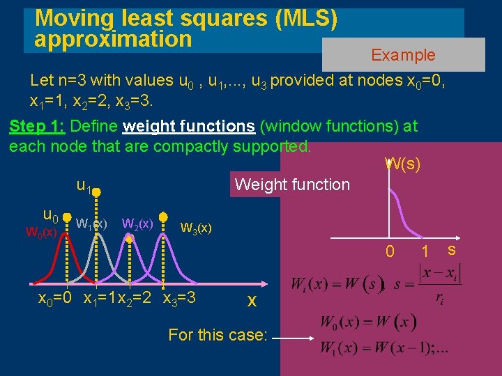 Moving least squares (MLS) approximation Example Let n=3 with values u 0 , u Moving least squares (MLS) approximation Example Let n=3 with values u 0 , u
