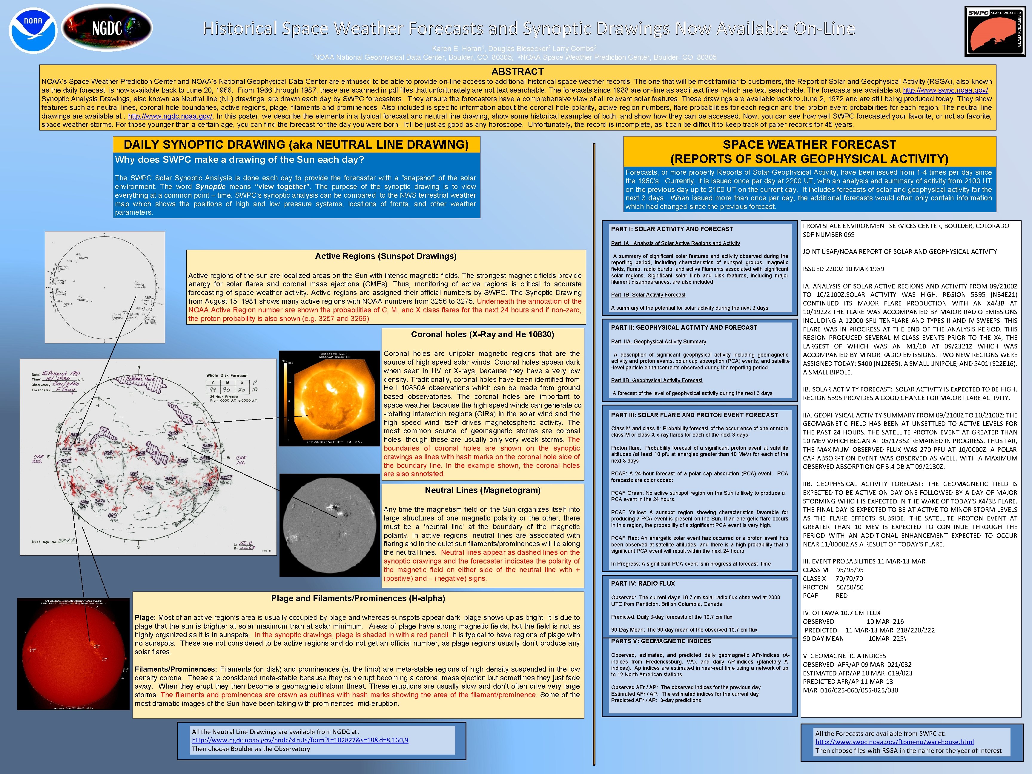 Historical Space Weather Forecasts and Synoptic Drawings Now Available On-Line Karen E. Horan 1,