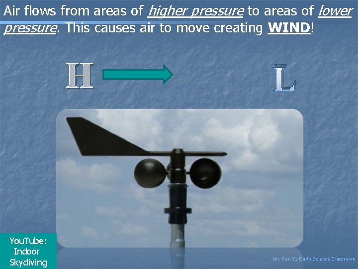 Air flows from areas of higher pressure to areas of lower pressure. This causes