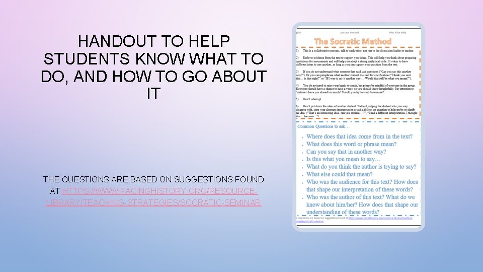 HANDOUT TO HELP STUDENTS KNOW WHAT TO DO, AND HOW TO GO ABOUT IT